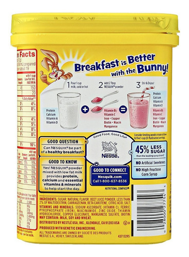 Nestle Nesquik Sabor A Fresa En Polvo, 8 Oz