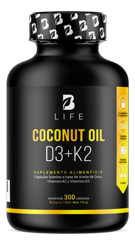 B Life D3 + K2 - Vitamina D3 400 Ui + K2 - 300 Cápsulas 