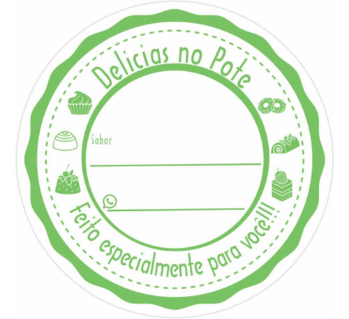 1000 Etiqueta Adesivo Bolo No Pote Delicias No Pote Cor Verde