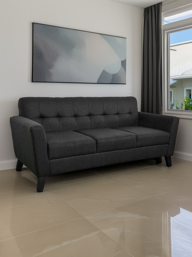 Sofa 3 Cuerpos Departamento Living Confort Chenille Rustico Negro Chenille Anti Desgarro