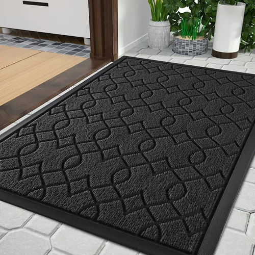  Tapete para puerta de interior, antideslizante, absorbe el agua,  resistente a la suciedad, lavable a máquina para puerta de entrada (color  gris, tamaño: 23 x 35 pulgadas) : Hogar y Cocina