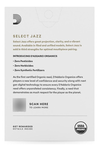 Palheta Sax Soprano 2m (10) Daddario Organic Select Jazz