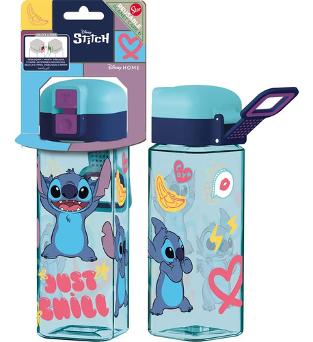 Botella Infantil 240ml Stitch Con Traba De Seguridad - Stor Color Azul