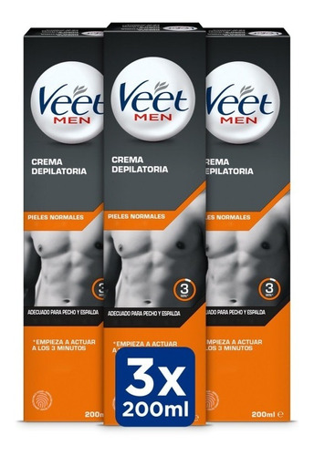 Veet For Men Crema Depilatoria Piel Normal 200 Ml Pack 3 Uds