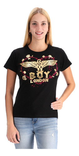 Playera Negra Mujer Foil Oro Corazon De Brillos Boy London