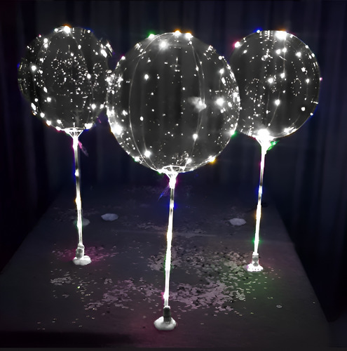 Globo Luminoso Led Palito 70cm X 15uni + Pilas +base De Mesa Blanco Burbujas