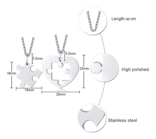 T 2pc Collar Pareja Dijes Plata Acero Inoxidable Regalos