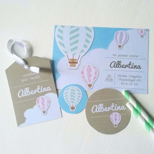 Imagen 7 de 7 de Kit Imprimible Globos Aerostáticos Nena Personalizado