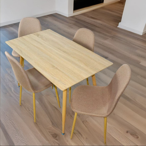 Comedor De Madera Mesa Rectangular Y 4 Sillas Color Beige Diseño de la tela de las sillas Liso