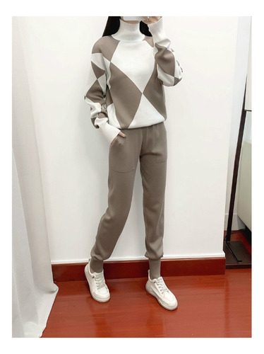 Conjunto De Suéter Y Pantalón De Punto A Cuadros For Mujer