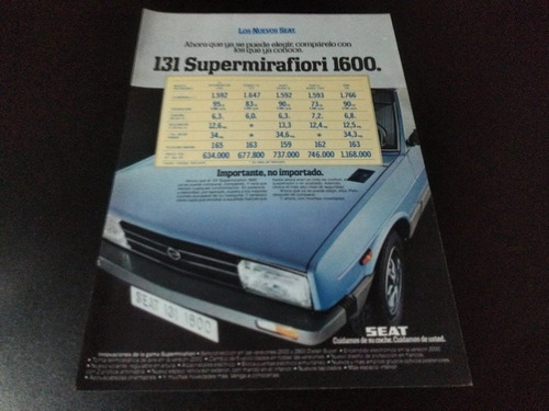 (pa599) Publicidad Clipping Seat 131 Supermirafiori * 1982