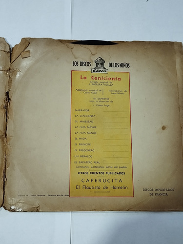 2 Discos De Pasta De 1948 De Cenicienta Odeon, Francia (Usado)