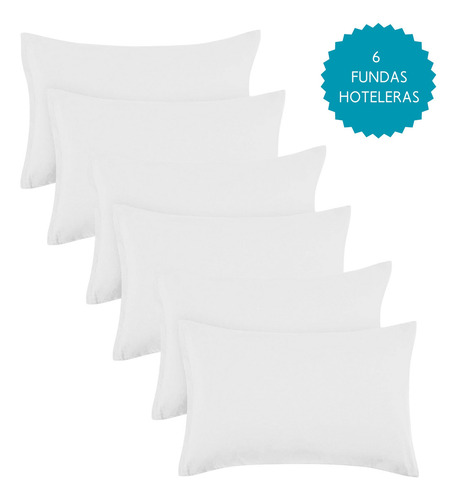 6 Fundas Almohada Standar Matrimonial Queen Hotelera Algodón Liso
