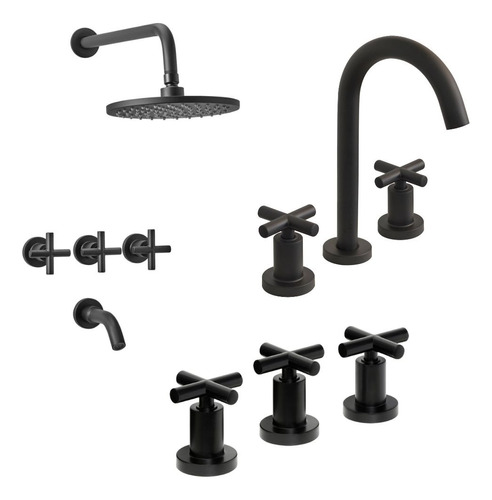 Combo Griferia Peirano Black Velvet Lavatorio Bidet Ducha