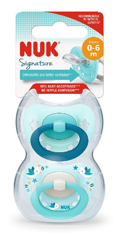 Imagen 2 de 2 de Chupete Nuk Sil Signature Varon 2u 0-6meses