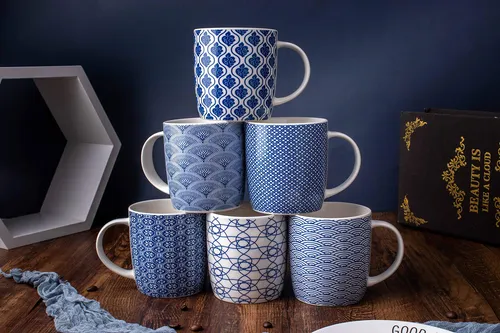 Machuma Juego De 6 Tazas De Cafe De 11.5 Onzas Con Patrones