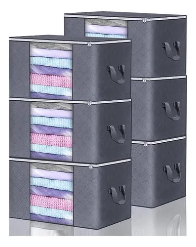 Kit 6 Sacos Organizador Edredom Roupas Multiuso Dobrável 48l Cinza-escuro
