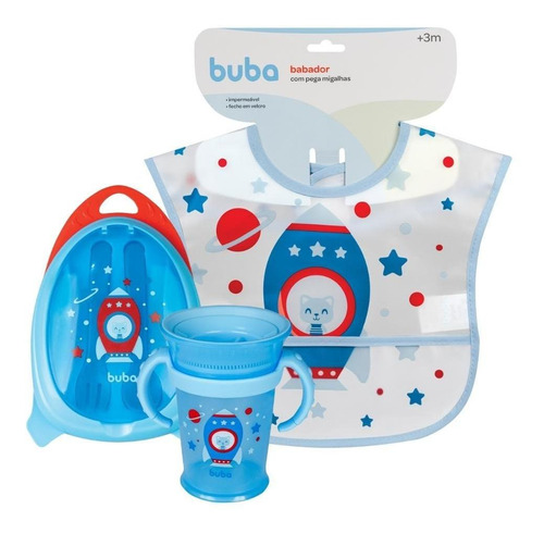 Kit Refeição Lancheira + Babador + Copo De Treinamento Buba 