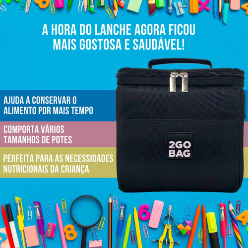 Kit Lancheira Térmica 2gobag Escolar Mini Black Pequena