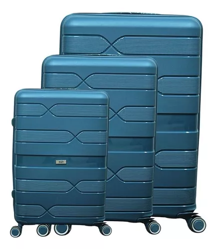 Set 3 Maletas Azul Rigida con Ruedas 360° Viaje Vacaciones Maleta Ligera