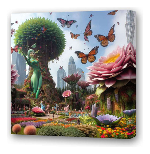 Cuadro 60x60cm Jardin De Gigantes Flor Mariposa Hada M3