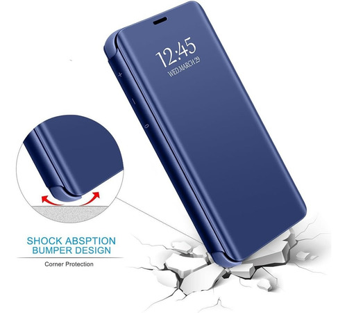 Funda Para Samsung A06 Clear View + Vidrio Full 9d C/huella Azul