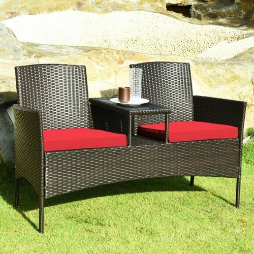 Juego De Conversación Para Jardin De Ratán Mimbre Con Mesa Estructura 21