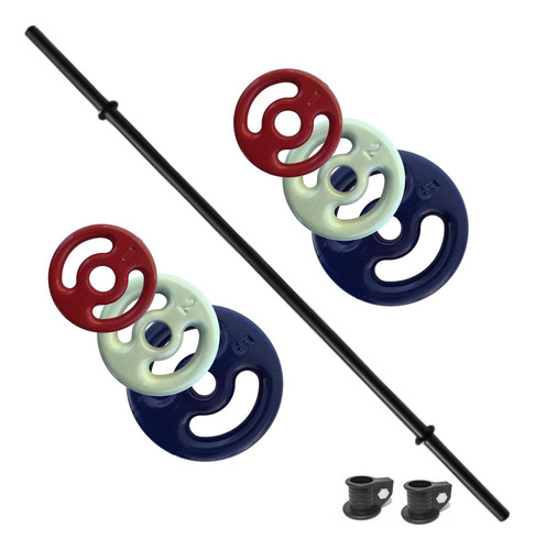 Kit De Anilhas Emborrachadas 16 Kg + Barra Polipump 1,30m