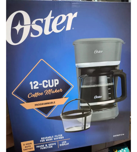 Cafetera Oster 12 Tazas Programable Con Pantalla Led Gris
