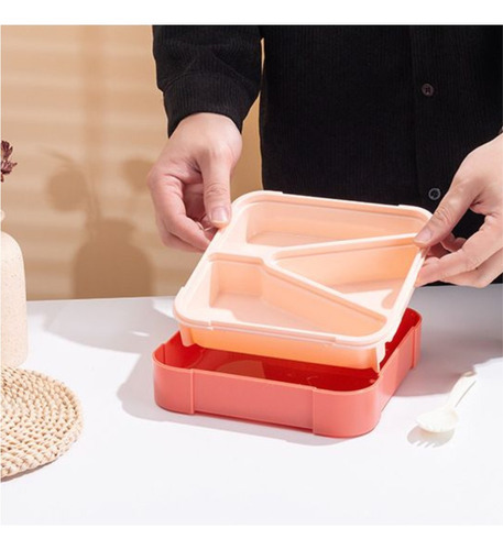 Tupper Lonchera De Plastico Cuadrado Contenedor Alimentos Color Naranja