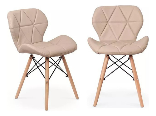 Kit 2 Cadeiras Eiffel Slim Wood Estofada Sala De Jantar Assento Nude