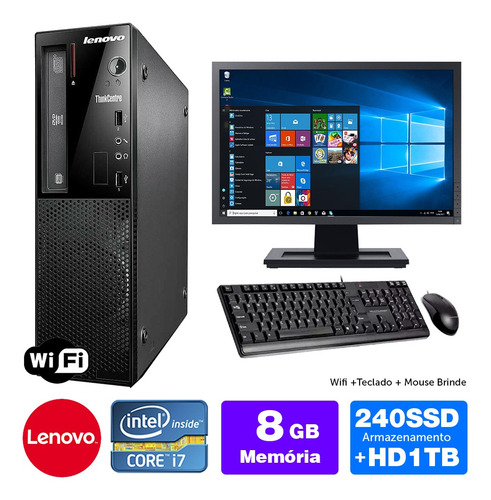 Imagem 1 de 5 de Pc Barato Lenovo Thinkcentre Int I7 4g 8gb Ssd240+1tb Mon19w