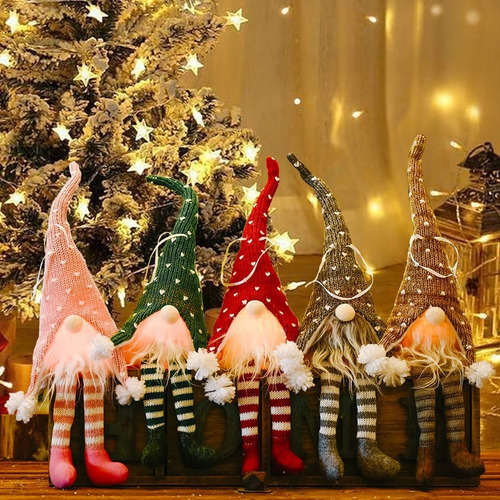 Gnomos Navideño Con Luz Led, 5 Piezas Adornos Navideños