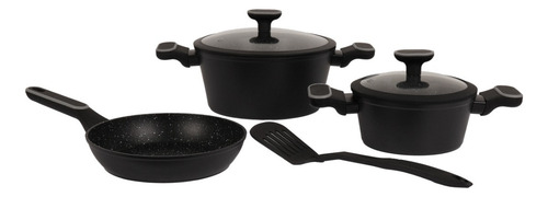 Bateria De Cocina 6 Piezas Granito inducción Antiadherente Color Negro Carol