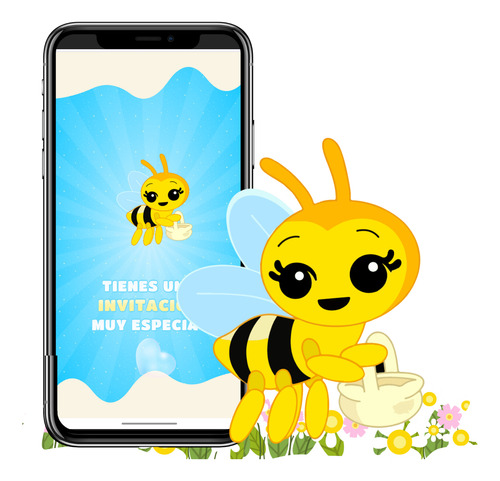 Invitación Digital Web Interactiva Animada Abejita Chiquitita Azul