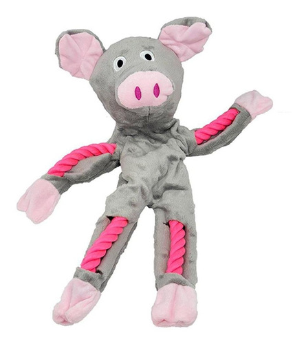 Brinquedo Corda Pelúcia Para Cães Porquinho Fofo Interativo Cor Cinza/Rosa