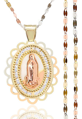 Medalla De La Virgen De Guadalupe Mini Y Cadena Oro 10k 45cm