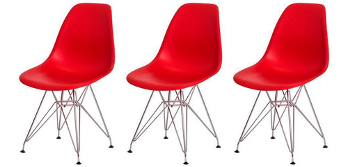 Cadeira Eiffel Eames Vermelha Base Cromada 43cm