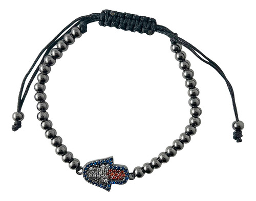 Pulsera Hamsa Chapa De Rodio Ilan Negro Dama 43051 - S024