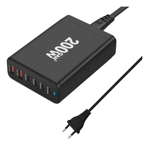 Cargador Gan De 120 W Y 200 W, 6 Puertos, Usb Tipo C, Cargad