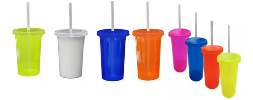 30 Vaso Neon Tapa Y Popote 16oz No Personalizado Termo Dulce