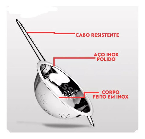 Kit 4 Escorredor D/salada Arroz Macarrão 20cm C/cabo Inox