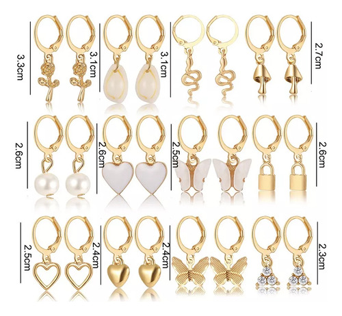 12 Pares De Pendientes Pequeños Para Mujer, Pendientes