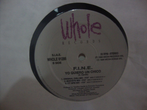 Vinilo F I N E F.i.n.e. Yo Quiero Un Chico Whole Records E1