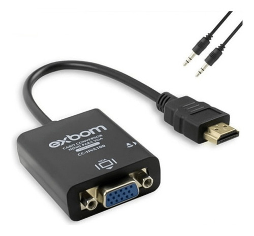 Adaptador Conversor Hdmi Para Vga P2 Com Áudio Cor Preto 110v/220v