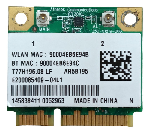 Ar5b195 Placa Wireless + Bluetooth Para Notebook Acer 5250