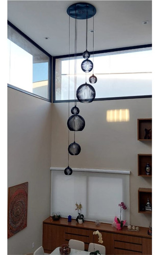 Lustre Para Sala Pé Direito Duplo Alto Mix Ball P7 Preto 110V/220V (Bivolt)