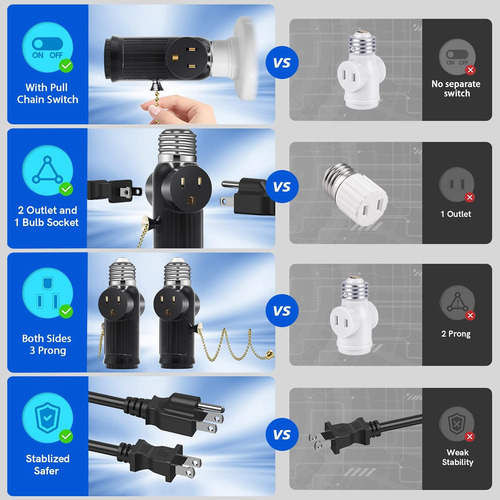 Adaptador De Enchufe Portalámparas De 3 Patas Cadena, ...