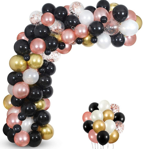 Arco Organico Globos Rosa Gold Dorado Negro 