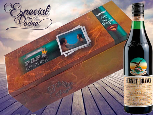 Cofre De Madera Personalizado Dia Del Padre + Fernet Branca